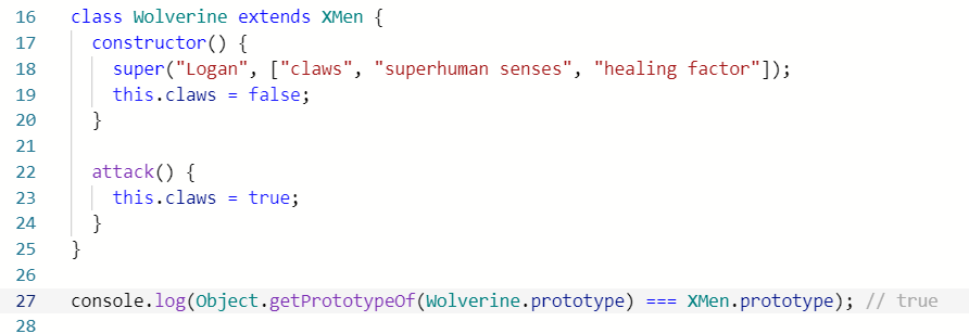Wolverine’s prototype inherits from XMen’s prototype property